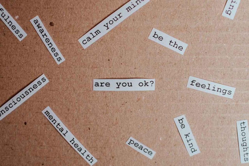 Mental health word collage with ‘are you ok?’ in the centre.